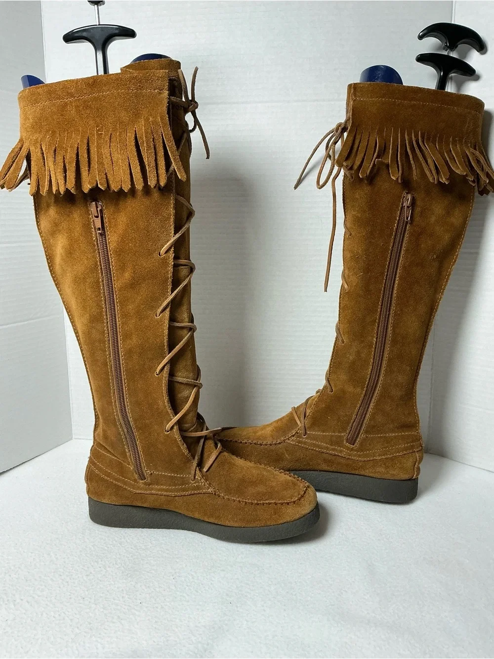 Report Dingo Brown Suede Leather Tall Lace Up Fringe Boots 6.5